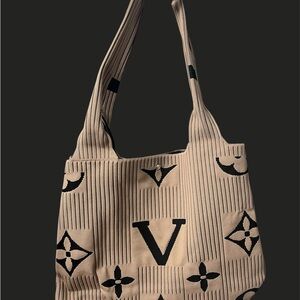 Designer Inspired Beige and Black Tote Bag